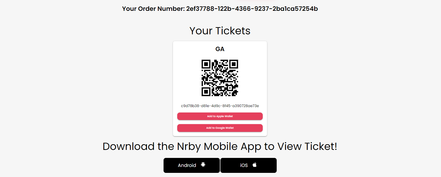 The confirmation buyers know from online sales: a QR ticket with Apple Wallet and Google Wallet a tap away.